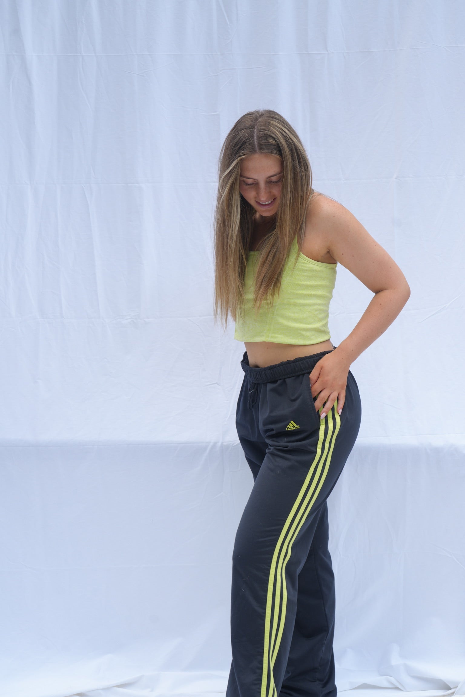 Adidas Track Pants W/ Neon Stripe