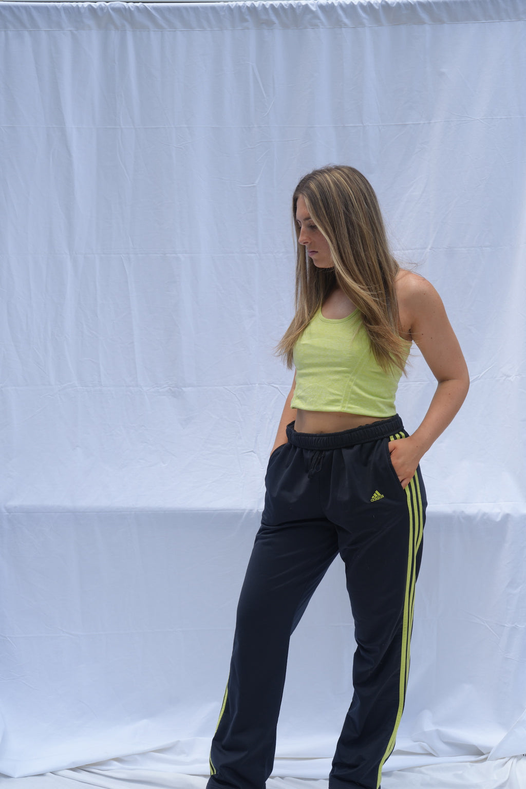 Adidas Track Pants W/ Neon Stripe