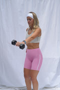 Pink W/ White Stripe Biker Shorts