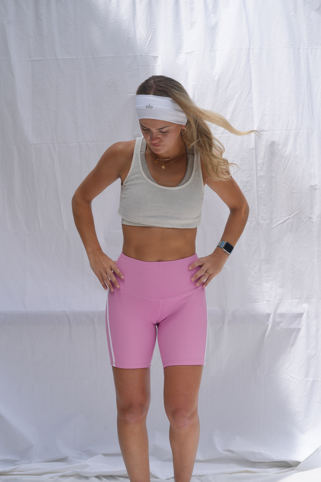 Pink W/ White Stripe Biker Shorts