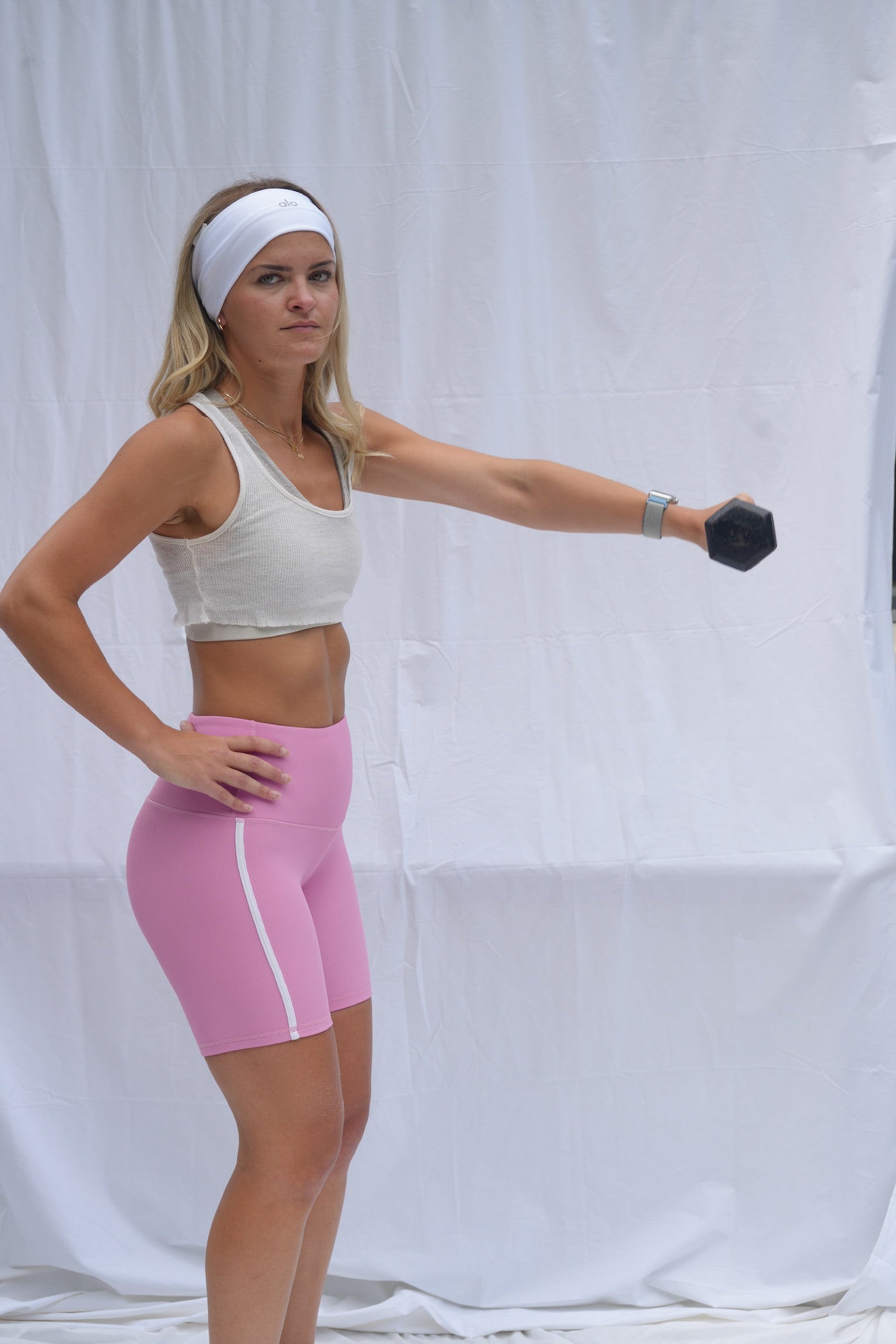 Pink W/ White Stripe Biker Shorts