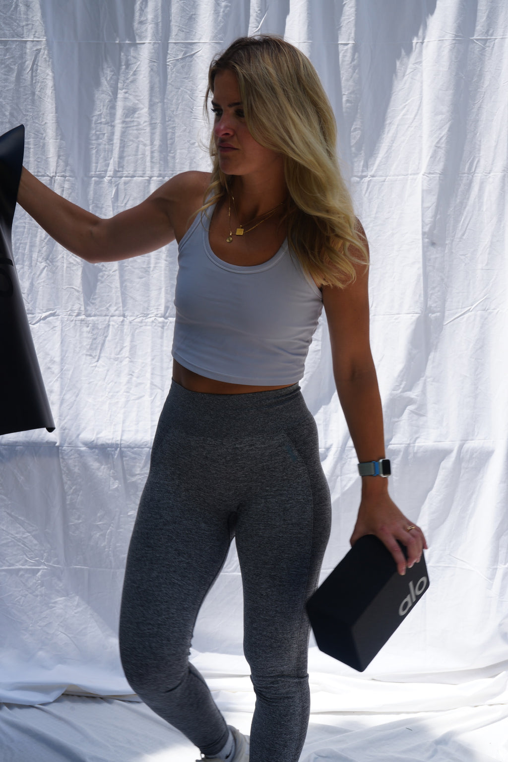 Grey Cropped Athletic Racerback Tank